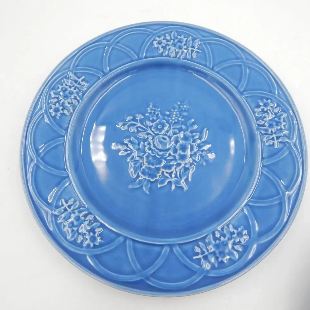 Bordallo Pinheiro Pottery Blue Floral Arch Dinner Plate 10 Inch Lot 5 Portugal
